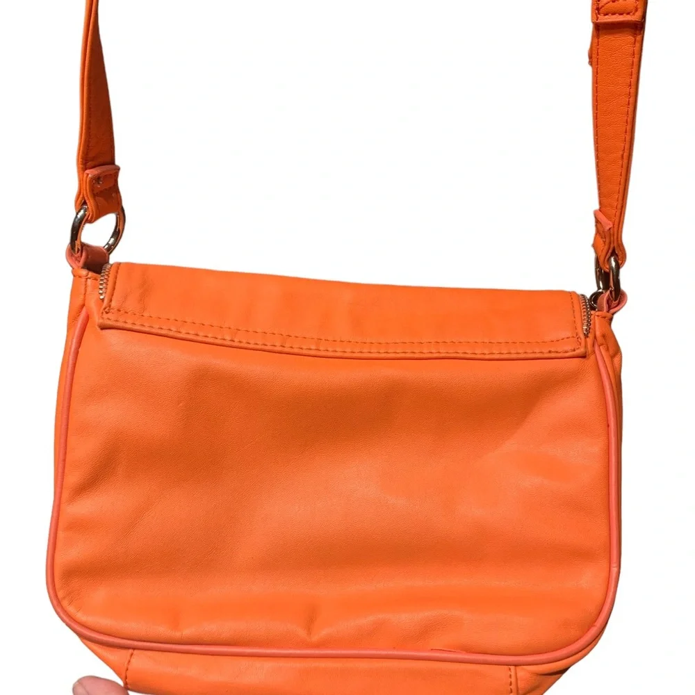 Nine West Crossbody Purse Leopard Print Lining Bright Orange Coral - Picture 6 of 15